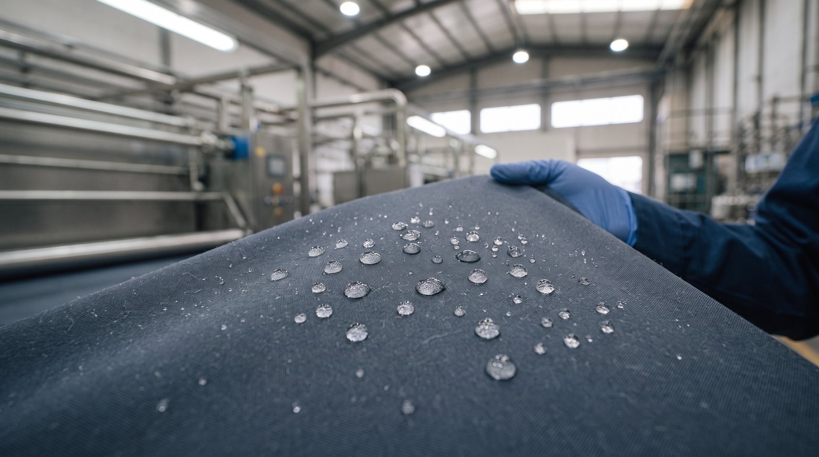 Water beading on water-repellent finished fabric