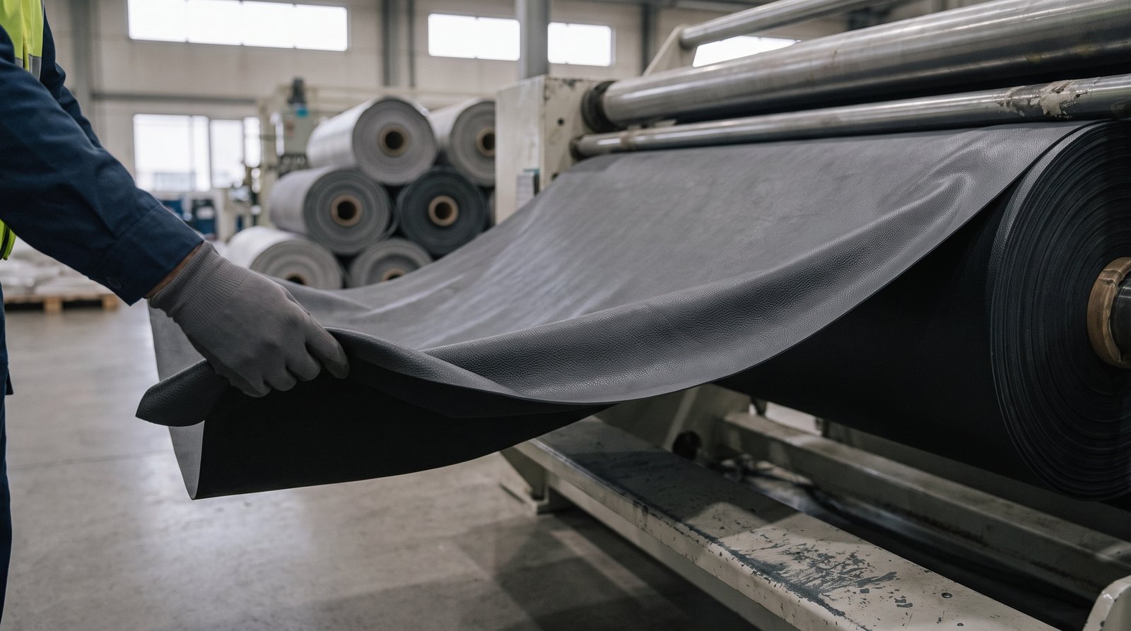 Flexible PVC synthetic leather flexed by hand