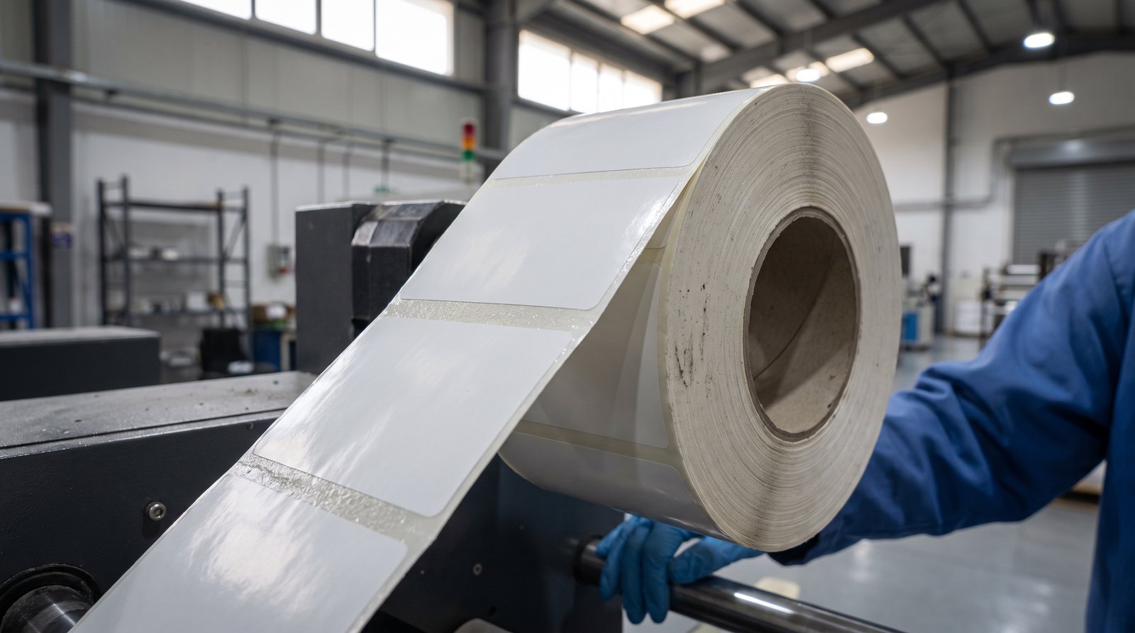 Self-adhesive label stock peeling from its liner