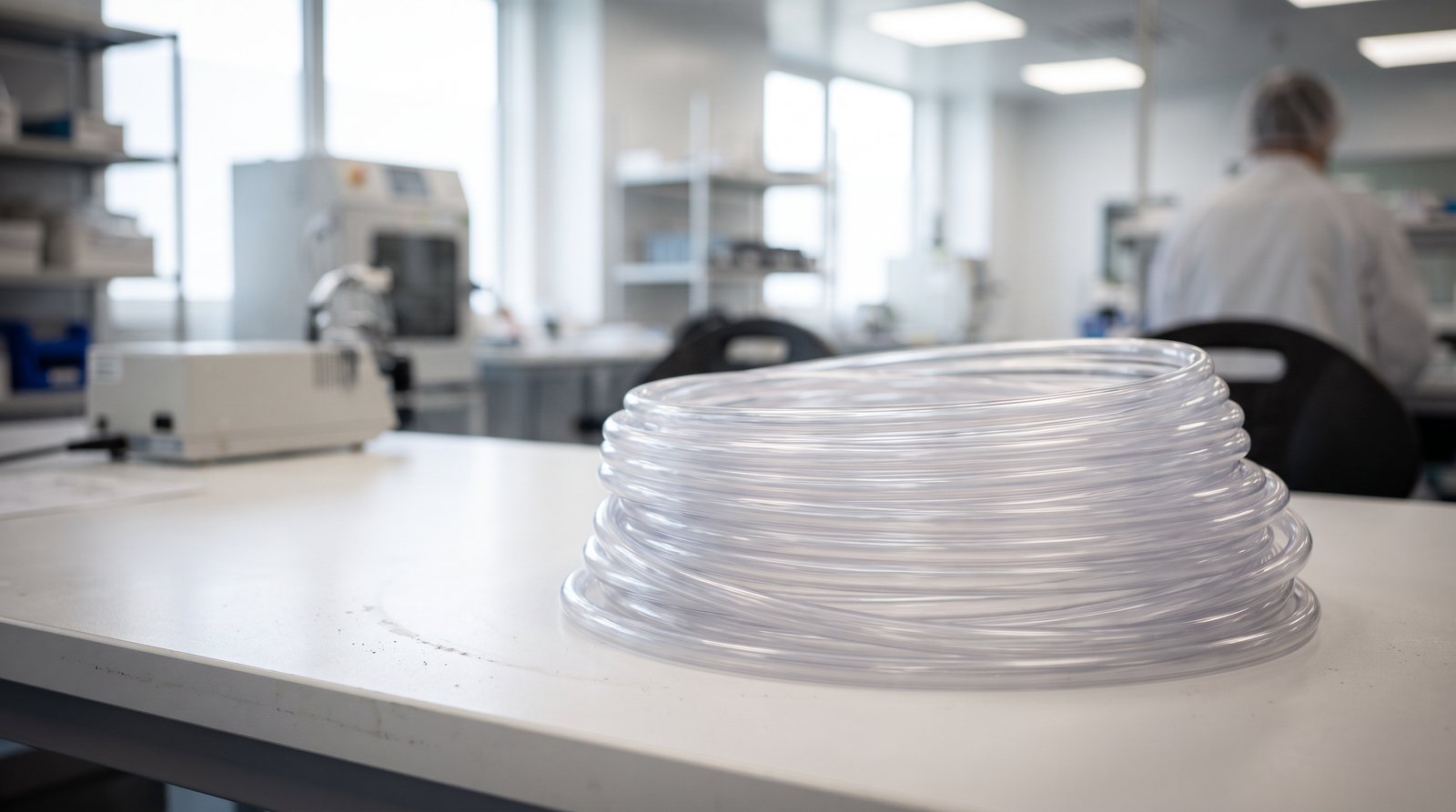 Coil of clear medical-grade tubing
