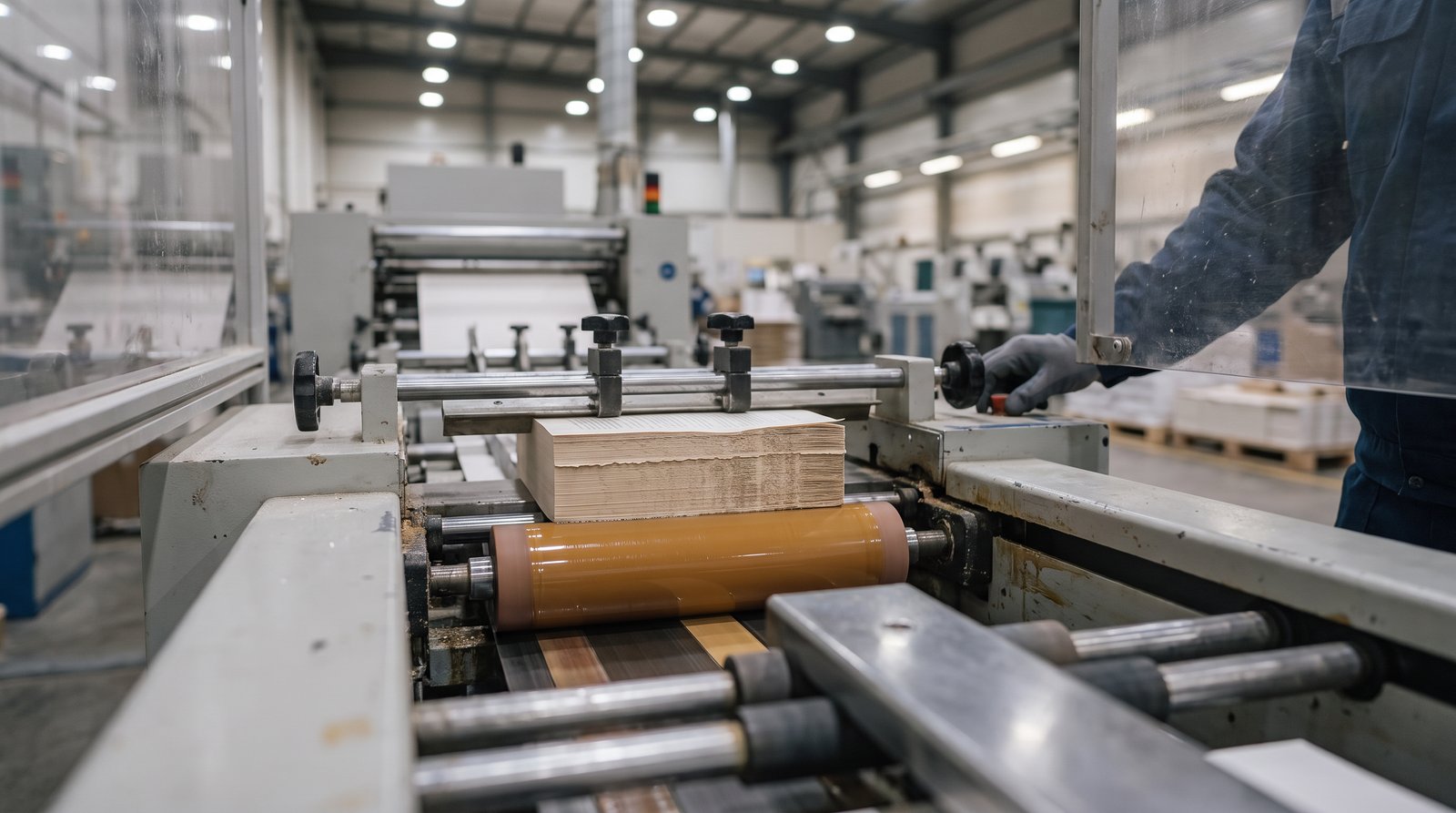Adhesive applied to a book spine in a perfect binding machine