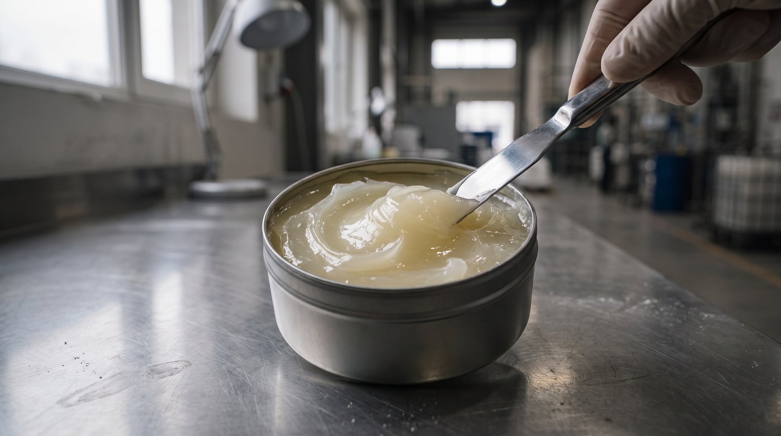 Petroleum jelly with a spatula drawn through it