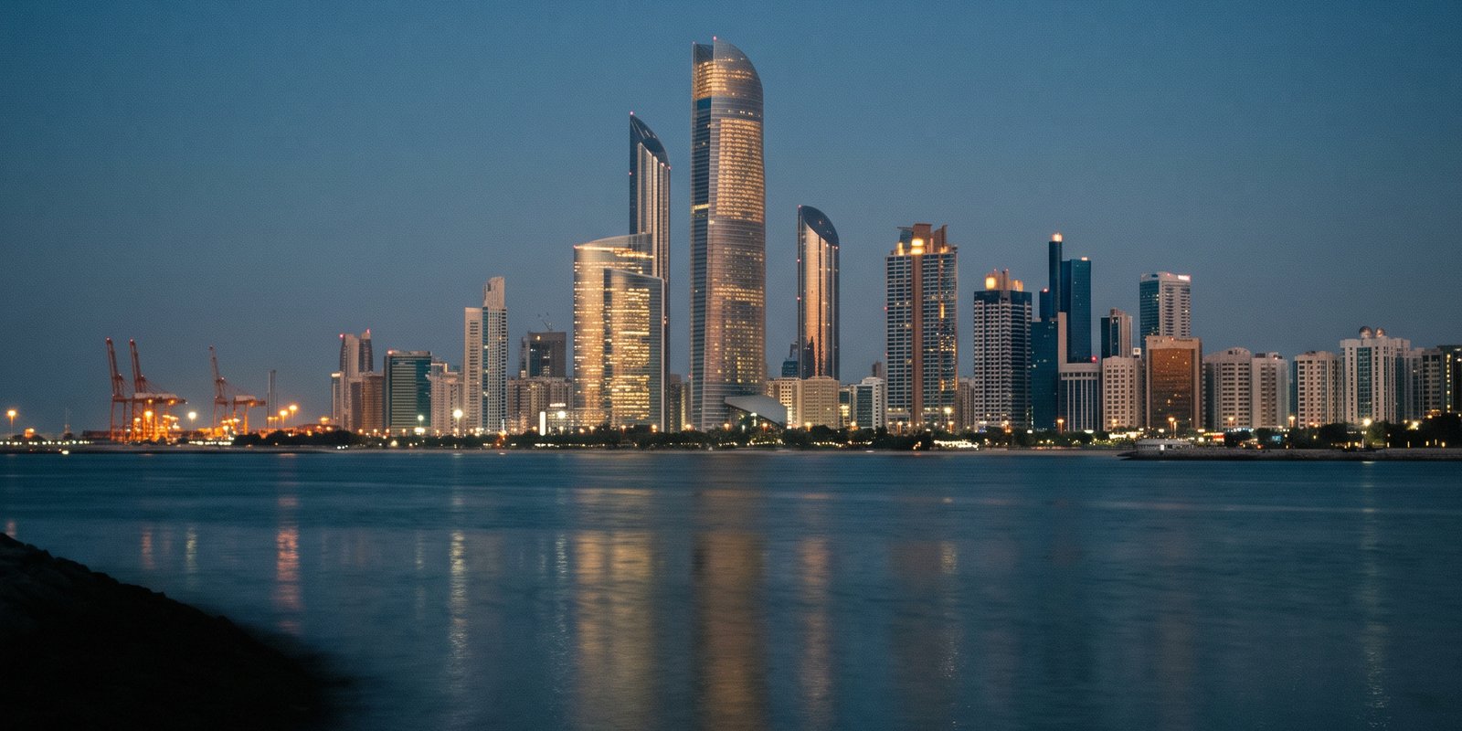 Abu Dhabi skyline at blue hour